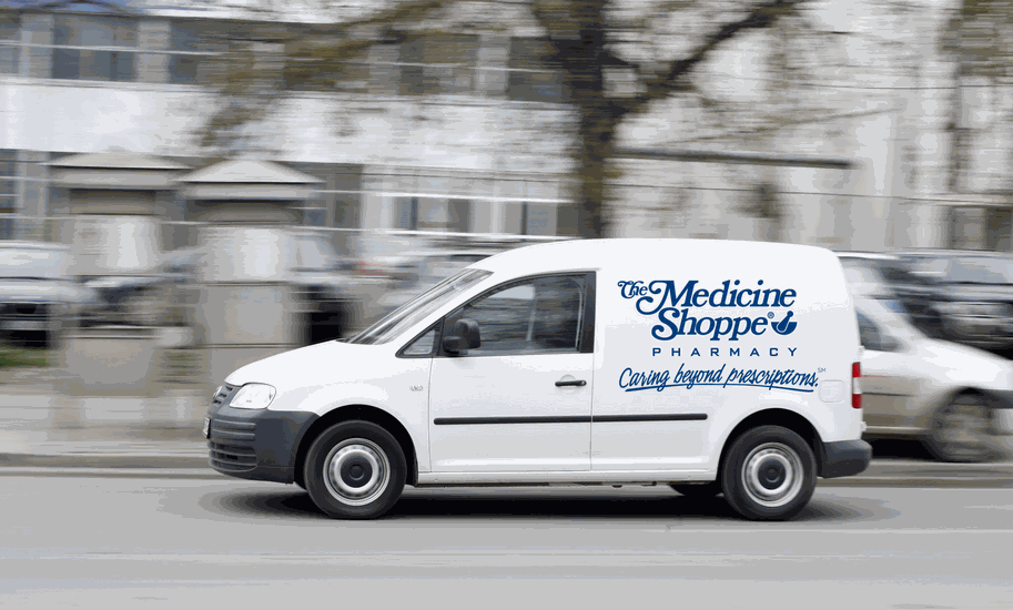 A delivery vehicle with the Med-Save Carter logo on the side Delivery